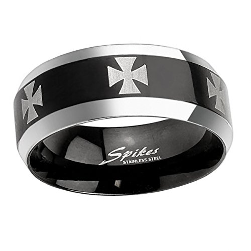 Piersando Herren Ring Edelstahl Biker Poliert mit Iron Cross Herrenring Eisernen Kreuz 8mm Breit Schwarz Silber Größe 60 (19.1) von Piersando