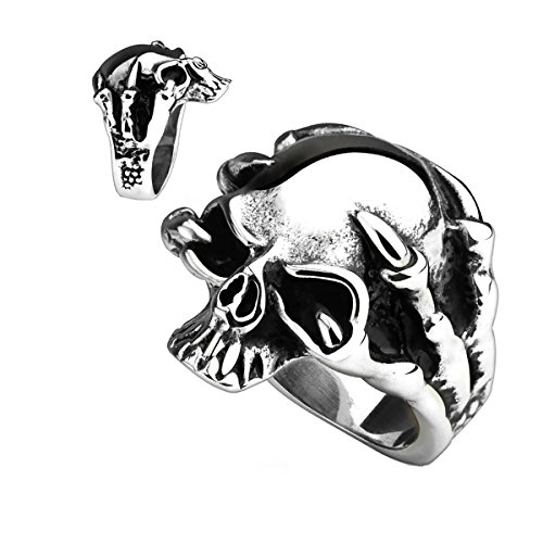 Piersando Herren Ring Edelstahl Biker Rocker Drachen Klaue Totenkopf Männer Herrenring 25mm Breit Silber Größe 65 (20.7) von Piersando