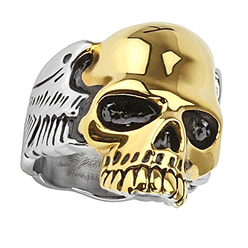 Piersando Herren Ring Edelstahl Biker Rocker mit Totenkopf Bicolor Herrenring 26mm Breit Silber Gold Größe 74 (23.6) von Piersando