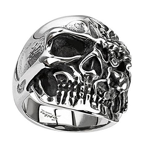 Piersando Herren Ring Edelstahl Biker Totenkopf mit 2 Gesichter Männer Herrenring 27mm Breit Silber Größe 59 (18.8) von Piersando