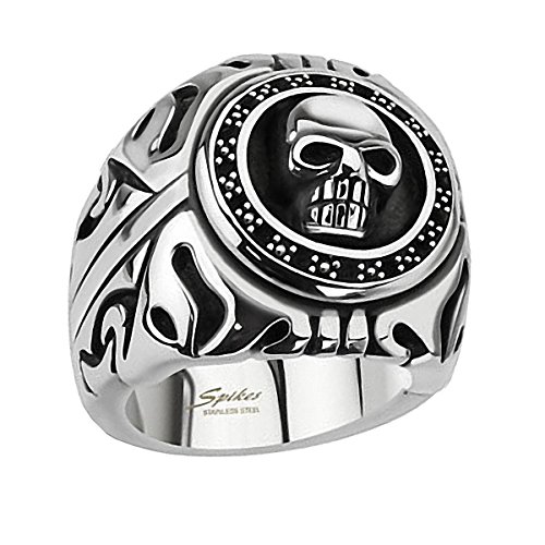 Piersando Herren Ring Edelstahl Biker mit 3D Totenkopf Männer Herrenring 26mm Breit Silber Größe 65 (20.7) von Piersando