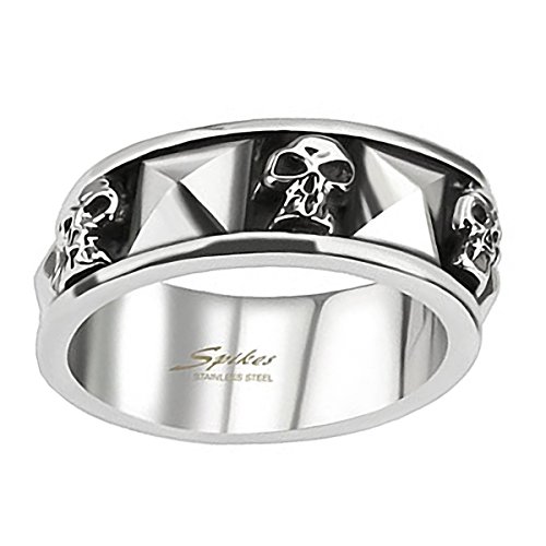 Piersando Herren Ring Edelstahl Biker mit 3D Totenkopf Nieten Motiv Herrenring 8,5mm Breit Silber Größe 60 (19.1) von Piersando