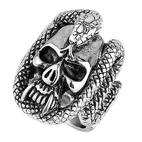 Piersando Herren Ring Edelstahl Biker mit Totenschädel mit Schlange Männer Herrenring 32mm Breit Silber Größe 76 (24.2) von Piersando