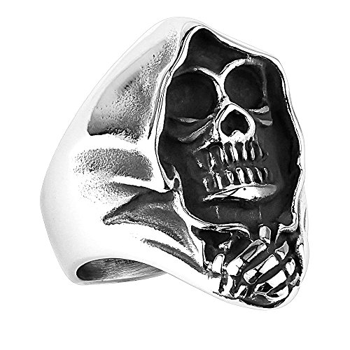 Piersando Herren Ring Edelstahl Massiv Breit Herrenring Männer Biker Rocker Silber mit Sensenmann Ghost Rider Größe 69 (22.0) von Piersando