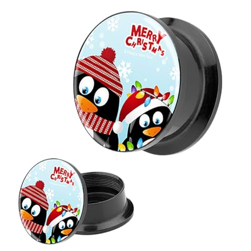 Piersando Ohr Plug Flesh Tunnel Piercing Ohrpiercing Picture Motiv Merry Christmas Pinguine 10mm von Piersando