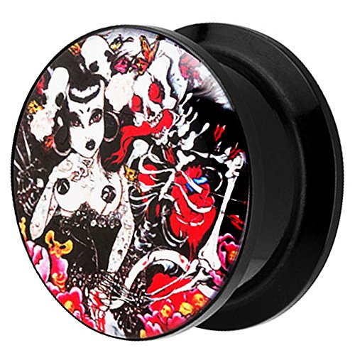 Piersando Ohr Plug Piercing Kunststoff Motiv Comic Picture Flesh Tunnel Ohrplug mit Dead Girl Gothic Schwarz 14mm von Piersando