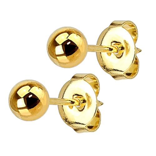 Piersando Ohrringe Edelstahl Kugel Perlen Ohrstecker Perlenohrringe Perlenohrstecker glänzend poliert Damen Herren Gold 4mm von Piersando