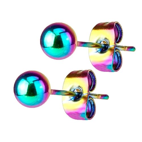 Piersando Ohrringe Edelstahl Kugel Perlen Ohrstecker Perlenohrringe Perlenohrstecker glänzend poliert Damen Herren Rainbow 5mm von Piersando