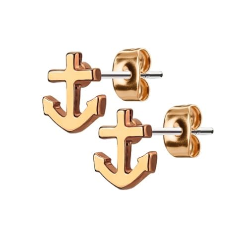 Piersando Ohrringe Edelstahl Ohrstecker Anker Maritime matt gebürstet minimalistisch Geometrische Formen Schlicht Modern Rosegold von Piersando