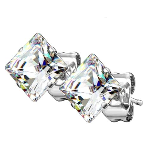 Piersando Ohrringe Edelstahl Zirkonia Quadrat quadratische Ohrstecker Kristall Strass Glitzer Steine Diamant Form Damen Herren 10mm Silber Clear von Piersando