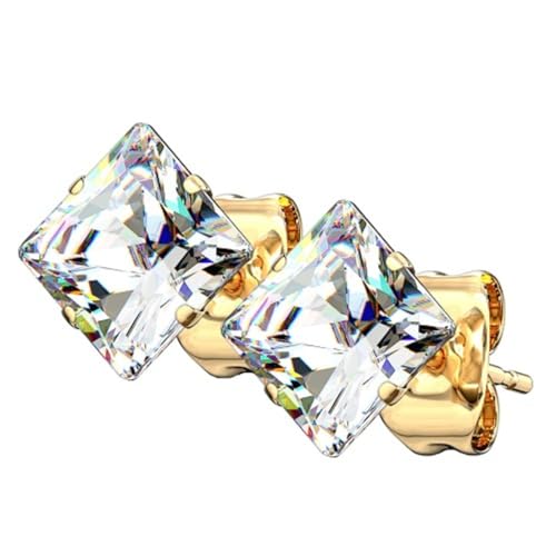 Piersando Ohrringe Edelstahl Zirkonia Quadrat quadratische Ohrstecker Kristall Strass Glitzer Steine Diamant Form Damen Herren 5mm Gold Clear von Piersando