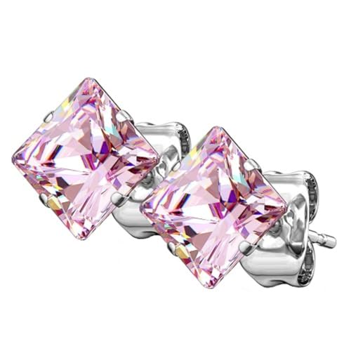 Piersando Ohrringe Edelstahl Zirkonia Quadrat quadratische Ohrstecker Kristall Strass Glitzer Steine Diamant Form Damen Herren 7mm Silber Rosa von Piersando