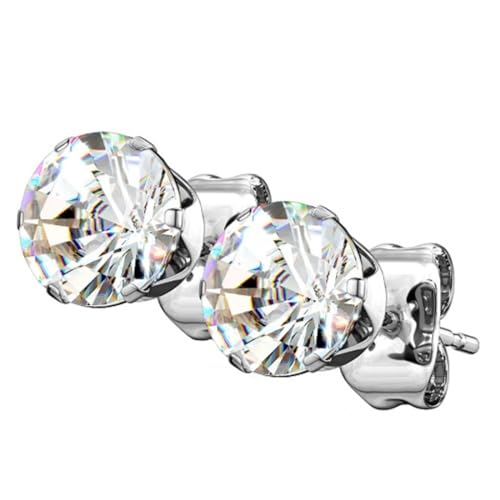 Piersando Ohrringe Edelstahl Zirkonia Rund Runde Ohrstecker Kristall Strass Glitzer Steine Diamant Form Damen Herren 3mm Silber Clear von Piersando