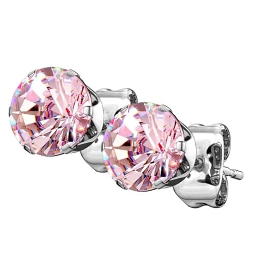 Piersando Ohrringe Edelstahl Zirkonia Rund Runde Ohrstecker Kristall Strass Glitzer Steine Diamant Form Damen Herren 3mm Silber Rosa von Piersando