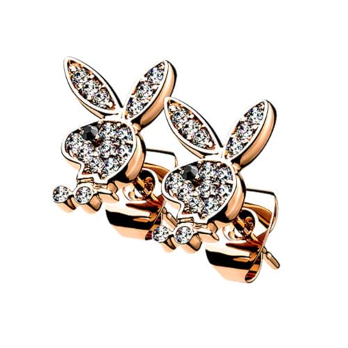 Piersando Ohrringe Zirkonia Bunny Hase Ohrstecker Kristall Strass Glitzer Steine Damen Herren Rosegold Clear von Piersando