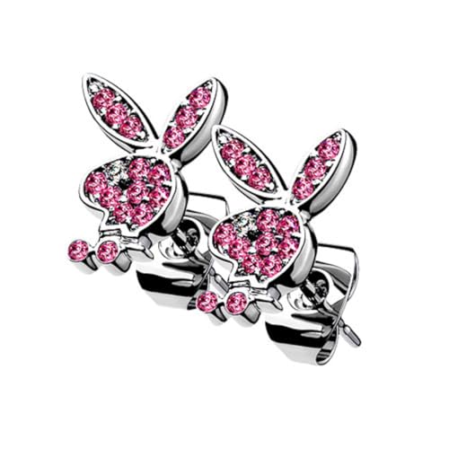 Piersando Ohrringe Zirkonia Bunny Hase Ohrstecker Kristall Strass Glitzer Steine Damen Herren Silber Pink von Piersando