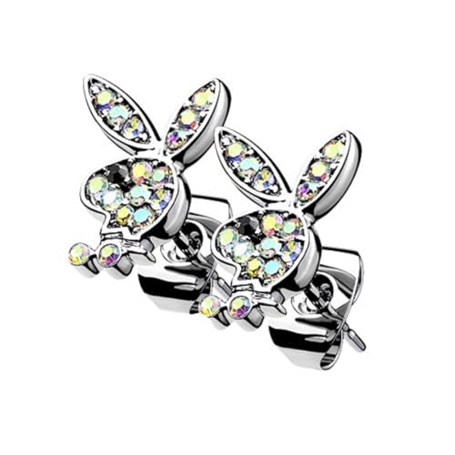 Piersando Ohrringe Zirkonia Bunny Hase Ohrstecker Kristall Strass Glitzer Steine Damen Herren Silber Rainbow von Piersando