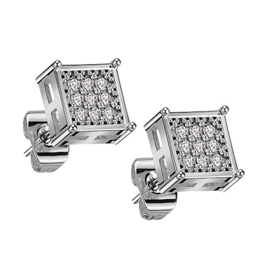 Piersando Ohrringe Zirkonia Quadrat quadratische Ohrstecker Kristall Strass Glitzer Steine Diamant Form Damen Herren Silber von Piersando