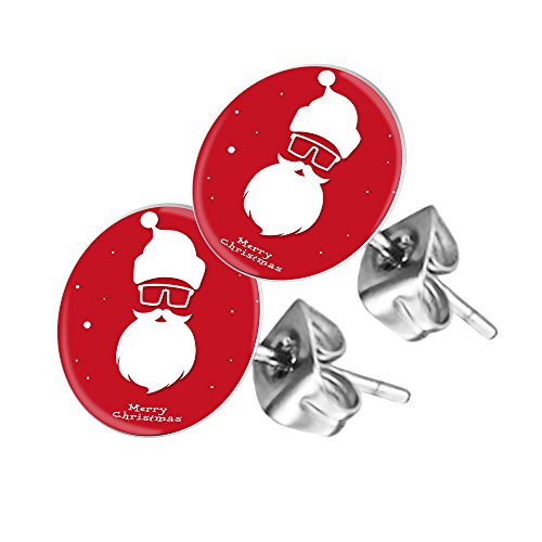 Piersando Ohrstecker Ohrringe Runde Kleine Stecker für Damen oder Kinder Silber mit Cooler Weihnachtsmann Motiv von Piersando