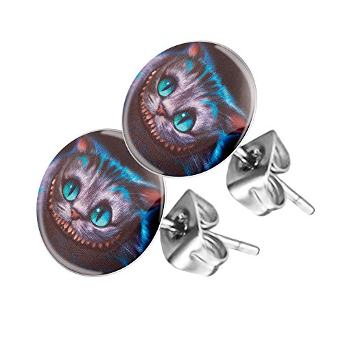 Piersando Ohrstecker Ohrringe Runde Kleine Stecker für Damen oder Kinder Silber mit Grinsekatze Motiv von Piersando