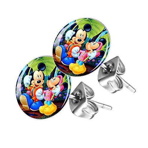 Piersando Ohrstecker Ohrringe Runde Kleine Stecker für Damen oder Kinder Silber mit Mickey und Minnie Pärchen Motiv von Piersando