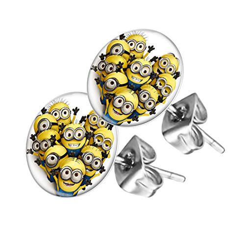 Piersando Ohrstecker Ohrringe Runde Kleine Stecker für Damen oder Kinder Silber mit Minions Familie Motiv von Piersando