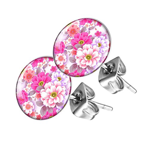 Piersando Ohrstecker Ohrringe Runde Kleine Stecker für Damen oder Kinder Silber mit Pfingstrosen Motiv von Piersando