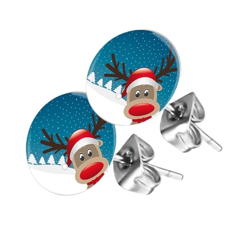 Piersando Ohrstecker Ohrringe Runde Kleine Stecker für Damen oder Kinder Silber mit Rentier in Winterlandschaft Motiv von Piersando