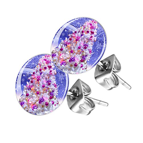 Piersando Ohrstecker Ohrringe Runde Kleine Stecker für Damen oder Kinder Silber mit Tannenbaum bunt Motiv von Piersando