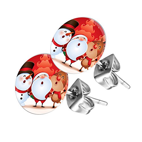 Piersando Ohrstecker Ohrringe Runde Kleine Stecker für Damen oder Kinder Silber mit Weihnachtsmann, Rentier und Schneemann Motiv von Piersando