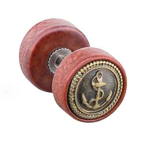 Piersando Unisex Ohrstecker Chirurgenstahl mit runder Platte aus Holz Doppel Kreis Ohrringe Fake Ohr Plug Piercing Braun mit Anker von Piersando