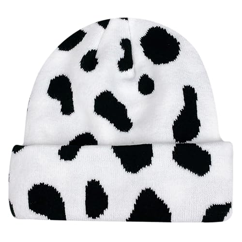 Piewag Damen Herren Wintermütze Modischer Druck Beanie Gestrickt Weich Warm Slouchy Skull Cap Y2k Beanie, Kuhmuster, Einheitsgröße von Piewag