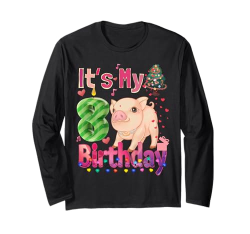 It's My Birthday Mädchen Schwein 8 Jahre alt Mädchen Langarmshirt von Pig Birthday
