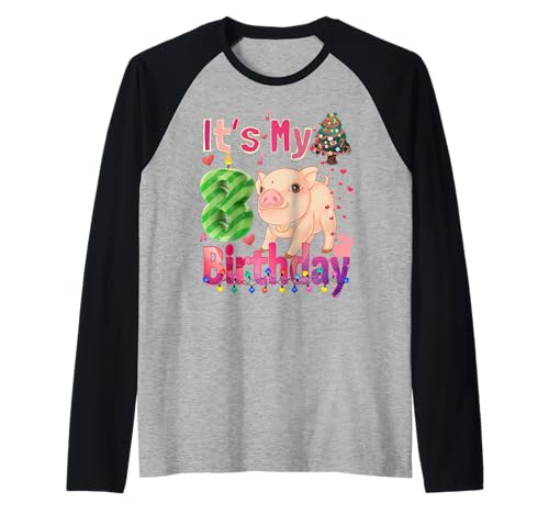 It's My Birthday Mädchen Schwein 8 Jahre alt Mädchen Raglan von Pig Birthday