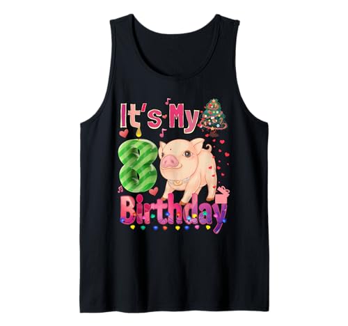 It's My Birthday Mädchen Schwein 8 Jahre alt Mädchen Tank Top von Pig Birthday
