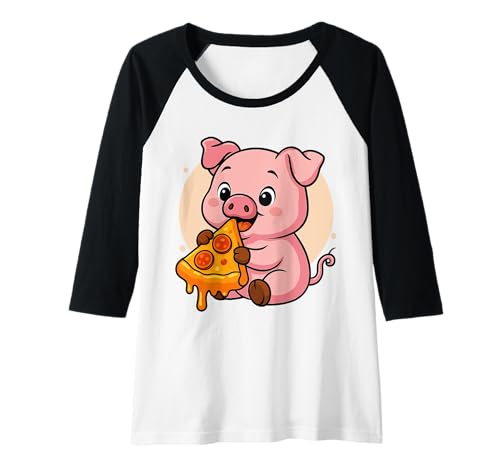 Damen Lustiges Schwein Essen Pizza Grafik Jungen Mädchen Schweineliebhaber Raglan von Pig Eating Pizza Graphic Design
