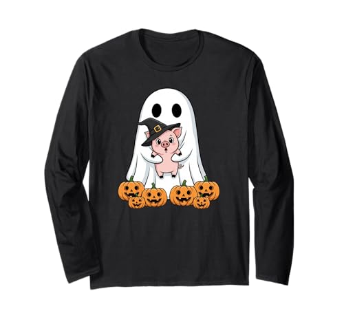 Lustiger Geisterschwein Kürbis Halloween Kinder Herren Damen Langarmshirt von Pig Lovers Cute Halloween Outfits for Boy Girl
