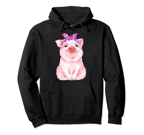 Schwein mit Bandana für Mädchen und Damen Pullover Hoodie von Pig with Bandana Funny Cute