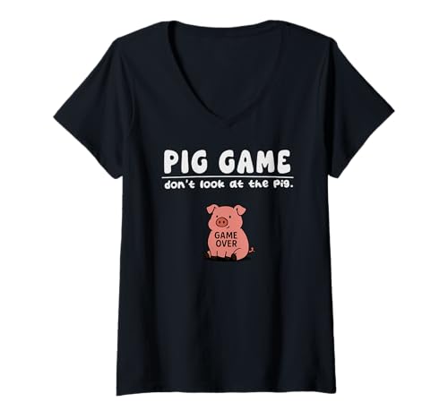 Damen Lustiges Schwein-Spiel Don't Look Game Over für Jungen Mädchen Kinder T-Shirt mit V-Ausschnitt von PigAxis1