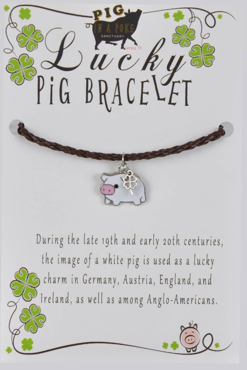 Glücksschweinchen & Klee Charm Armband Emaille Zinn, Kunstborte Glücksschweinchen & Klee Charm Armband Emaille Zinn, Kunstborte von PigInAPokeSanctuary