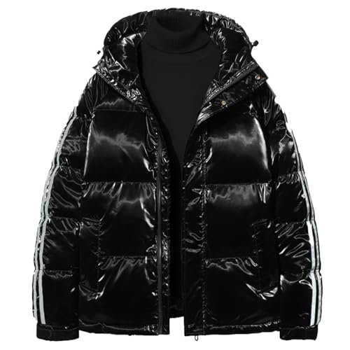 Männer Gesteppte Padded Shiny Puffer Blase Thick Verdicken Warmen Winddicht Jacke Daunenjacke mit Kapuze Leichte Glänzende Winter Fashion Ultraleichte von Pigene