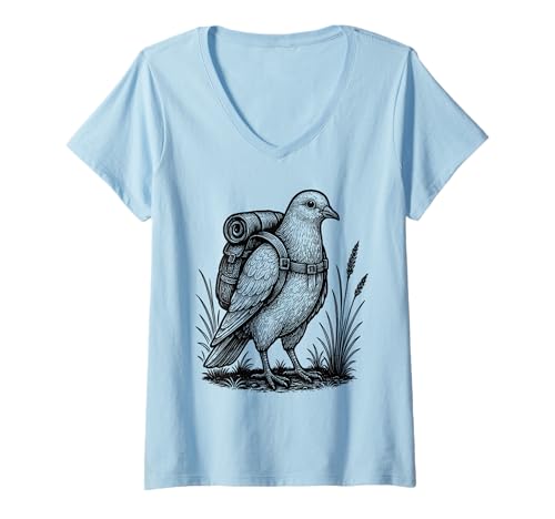 Damen Wandern Taube Rucksackreisen Abenteuer Natur Tier Taubenliebhaber T-Shirt mit V-Ausschnitt Damen Wandern Taube Rucksackreisen Abenteuer Natur Tier Taubenliebhaber T-Shirt mit V-Ausschnitt von Pigeon Hiker Trekking Hike Merch.