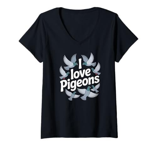 Damen Ich Liebe Tauben Urban Bird Lover Pigeon Fancy T-Shirt mit V-Ausschnitt von Pigeon Lover Racing Homer Urban Birdwatching