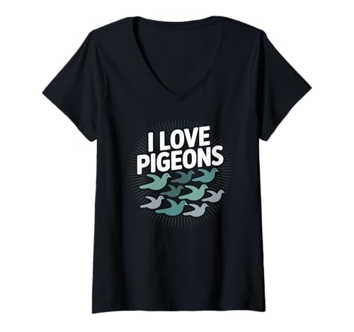 Damen I Love Pigeons Urban Vogelbeobachtung Taubenliebhaber T-Shirt mit V-Ausschnitt Damen I Love Pigeons Urban Vogelbeobachtung Taubenliebhaber T-Shirt mit V-Ausschnitt von Pigeon Racing Birdwatcher Urban Pigeon Lover