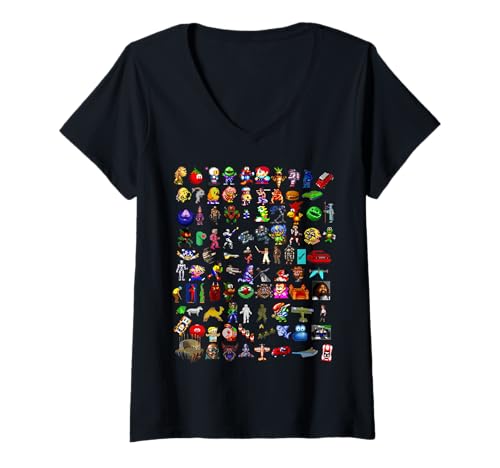 Damen 16-Bit Retro Gaming T-Shirt mit V-Ausschnitt von Pigeon Street Tees