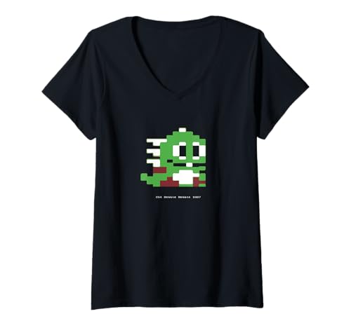 Damen Bubble C64 Bobble 1987 8-Bit-Retro-Gaming T-Shirt mit V-Ausschnitt von Pigeon Street Tees