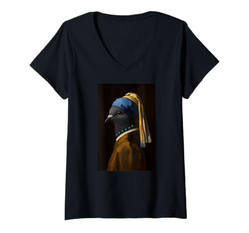 Damen Taubenmalerei Mädchen Perlenohrkunst Jungen Mädchen Kinder T-Shirt mit V-Ausschnitt Damen Taubenmalerei Mädchen Perlenohrkunst Jungen Mädchen Kinder T-Shirt mit V-Ausschnitt von PigeonAxis1