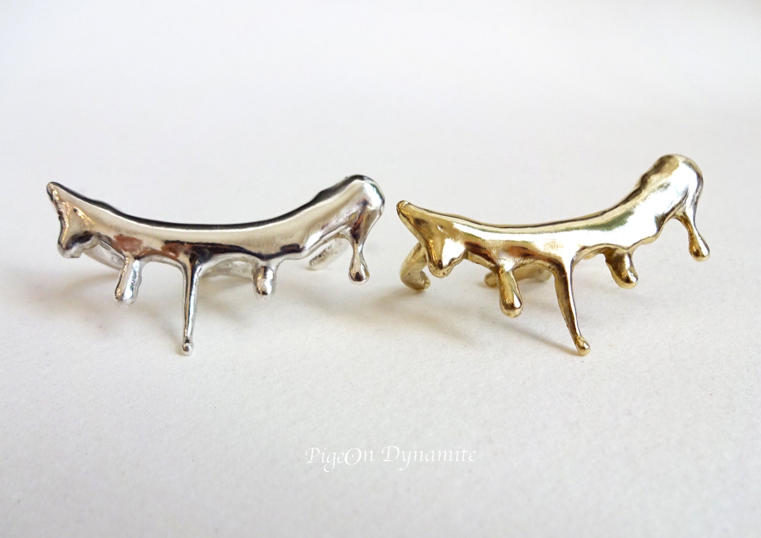 Geschmolzener Metallstrom Doppelfingerring Sterling Silber Oder Messing von PigeonDynamite