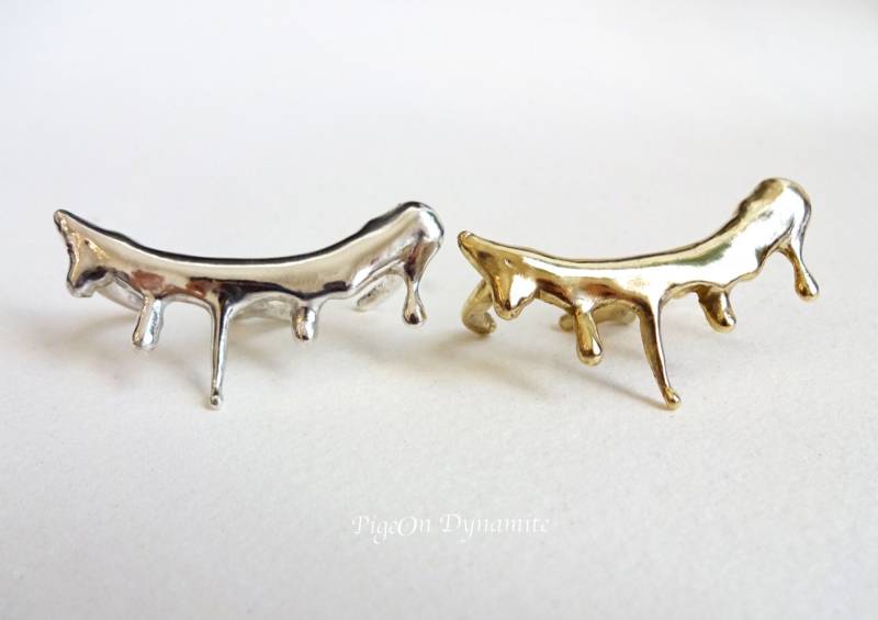 Geschmolzener Metallstrom Doppelfingerring Sterling Silber Oder Messing von PigeonDynamite