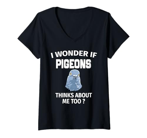 Damen Lustige Taube I Wonder If Pigeons Think About Me Too Vintage T-Shirt mit V-Ausschnitt von Pigeons Vintage Funny Pigeon